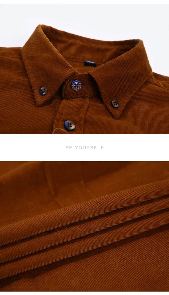 100% Cotton corduroy casual shirt with pocket - AntoniosClothing - Red