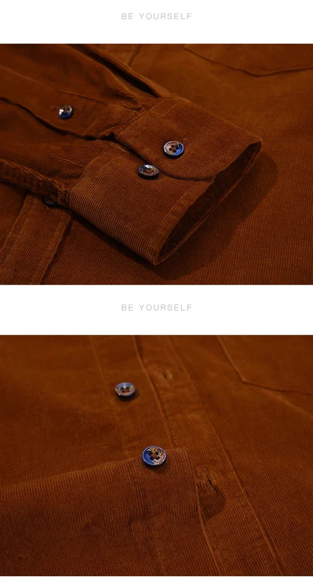 100% Cotton corduroy casual shirt with pocket - AntoniosClothing - Red