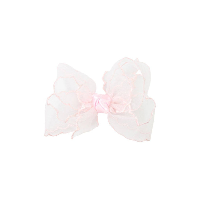 3.5" Scalloped Organza Hair Bow: Light Pink
