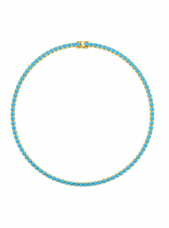 3mm Turquoise & 18K Gold Tennis Necklace