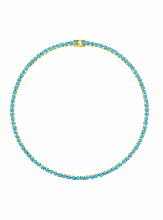3mm Turquoise & 18K Gold Tennis Necklace