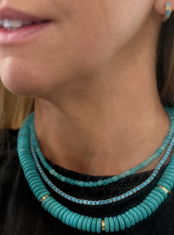 3mm Turquoise & 18K Gold Tennis Necklace