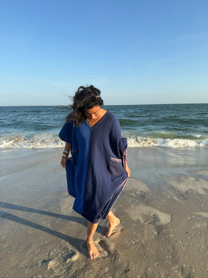 Aegean Blue Tonal V-Neck Kaftan