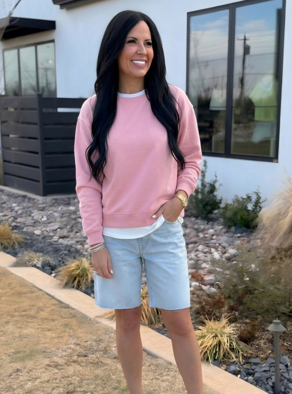 Always On Crew Twofer Pullover- Candy Pink
