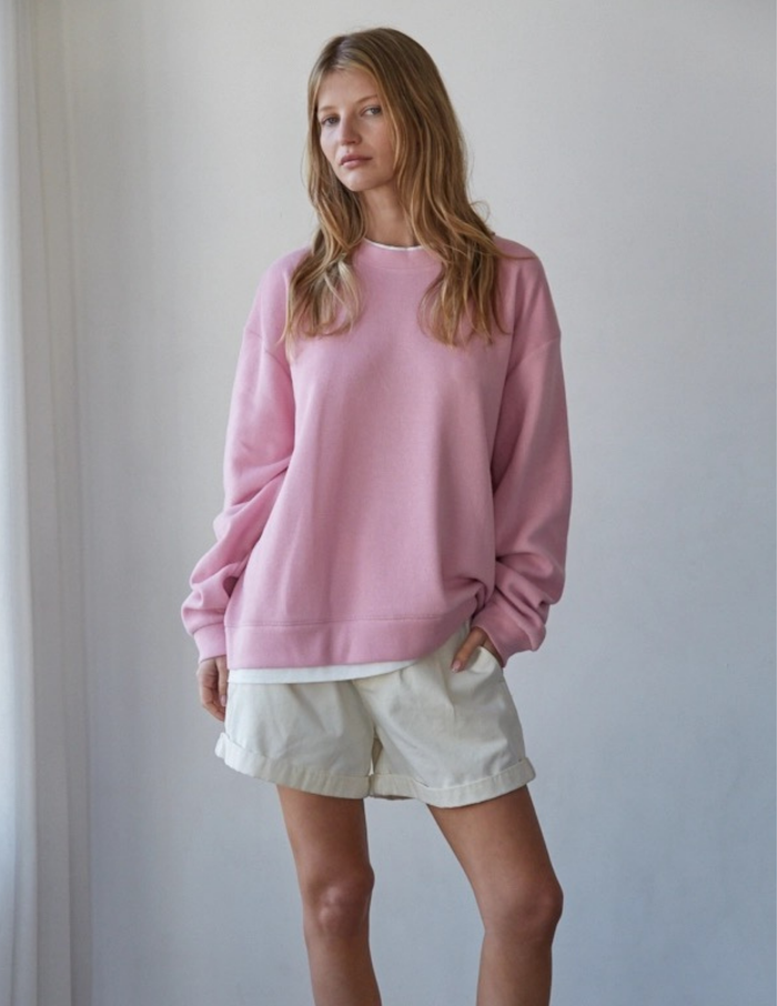 Always On Crew Twofer Pullover- Candy Pink