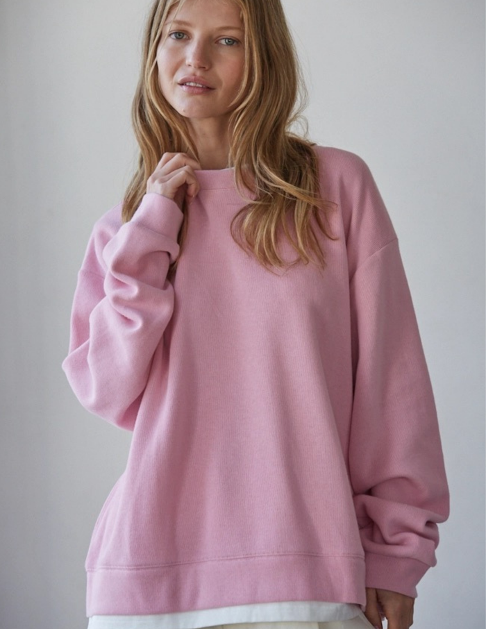 Always On Crew Twofer Pullover- Candy Pink