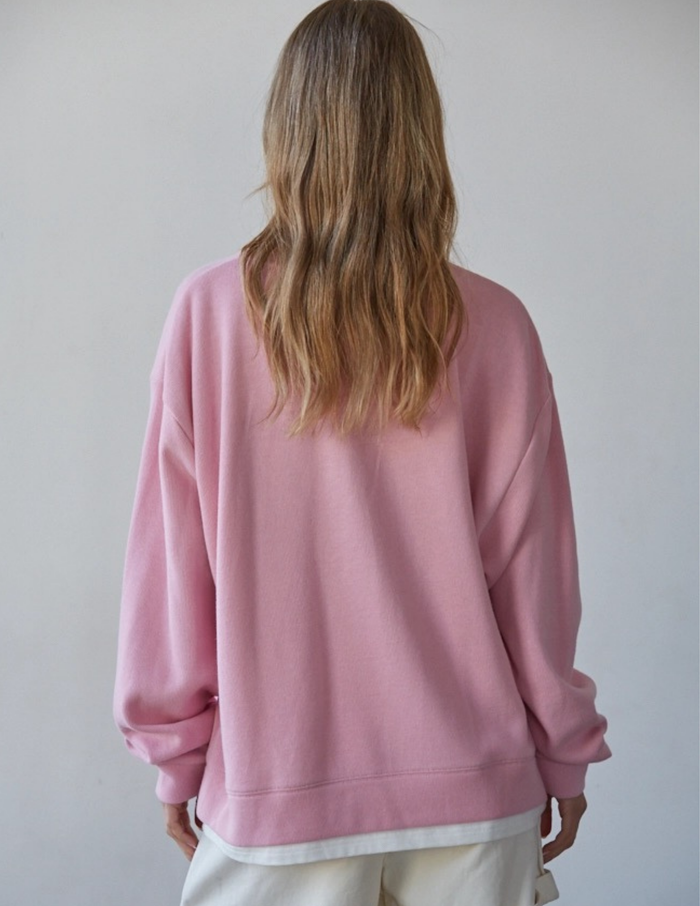 Always On Crew Twofer Pullover- Candy Pink