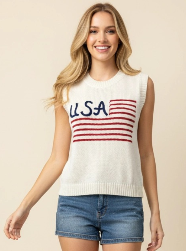 American Flag Sweater Top- Cream