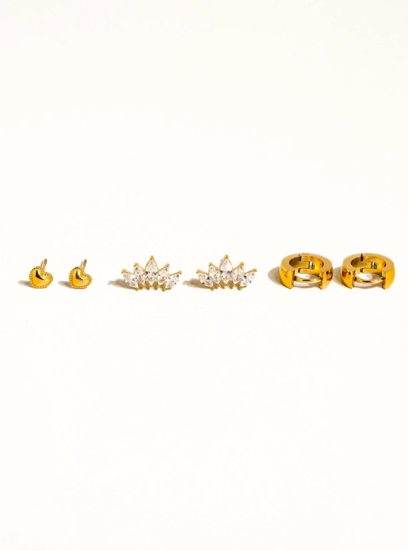 Anouk 18K Gold Non-Tarnish Hearts, Hoops &Cz Earring
