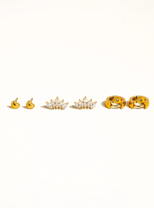 Anouk 18K Gold Non-Tarnish Hearts, Hoops &Cz Earring