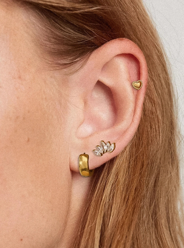 Anouk 18K Gold Non-Tarnish Hearts, Hoops &Cz Earring
