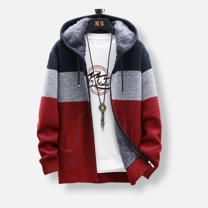 Antonios Autumn Hooded Patchwork Jacket - AntoniosClothing - Red