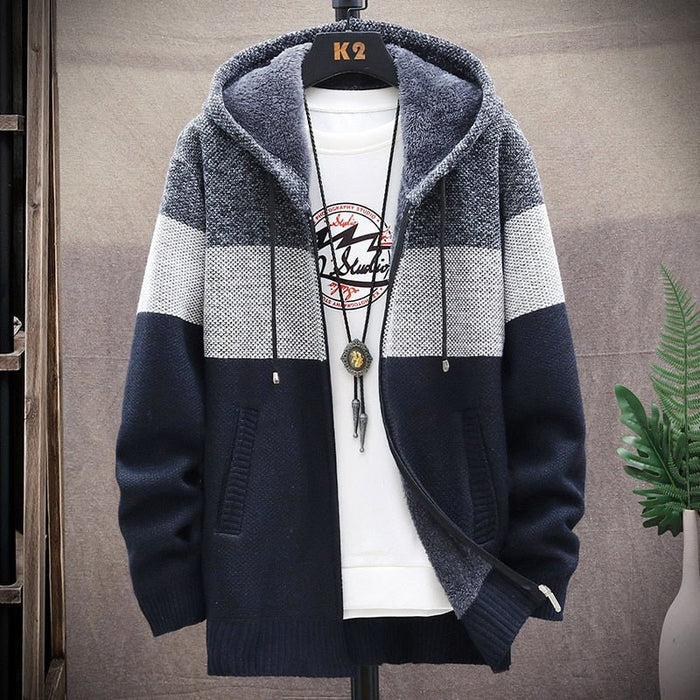 Antonios Autumn Hooded Patchwork Jacket - AntoniosClothing - Navy Blue
