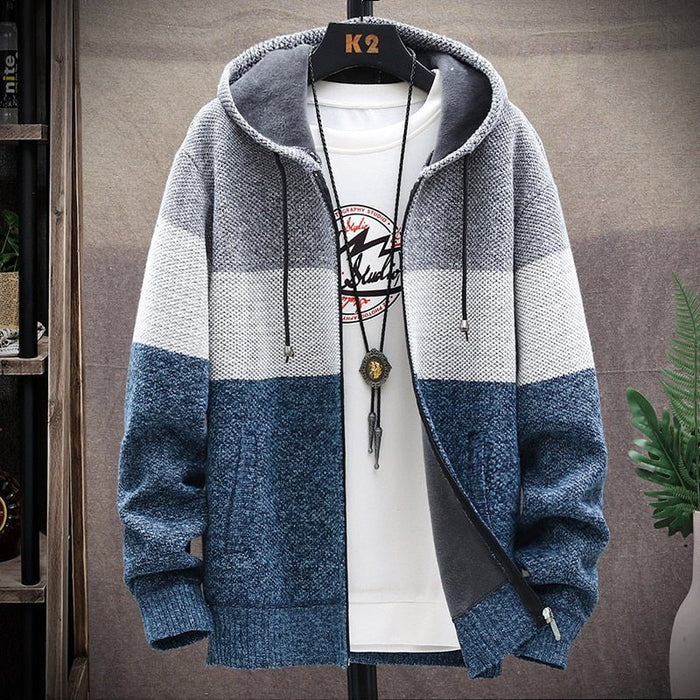 Antonios Autumn Hooded Patchwork Jacket - AntoniosClothing - Blue