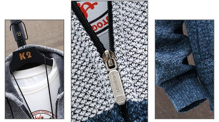 Antonios Autumn Hooded Patchwork Jacket - AntoniosClothing - Blue