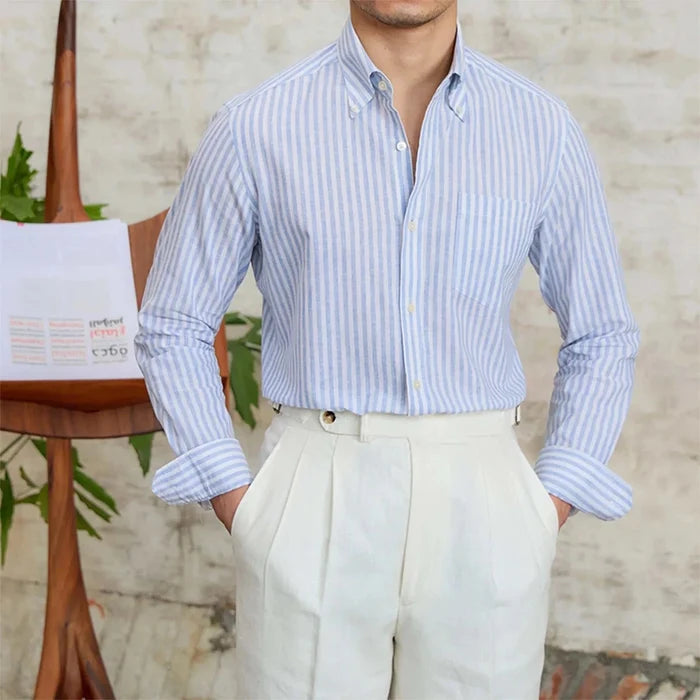 Antonios business striped long-sleeve shirt - AntoniosClothing - White