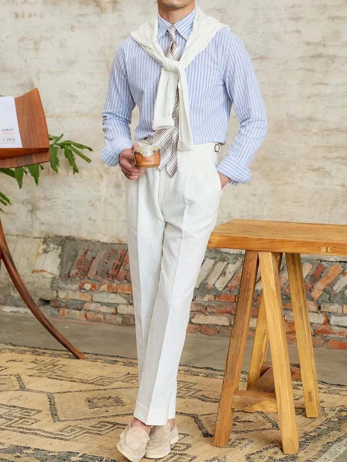Antonios business striped long-sleeve shirt - AntoniosClothing - White