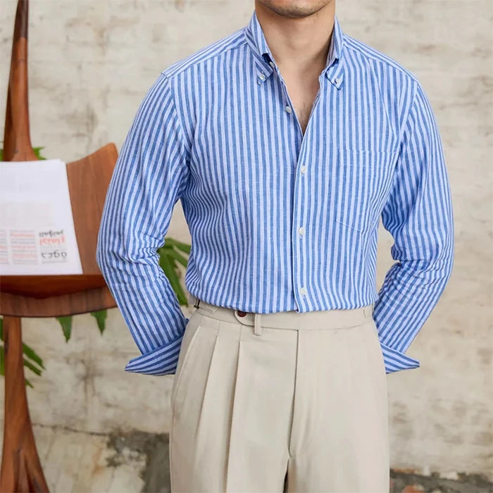 Antonios business striped long-sleeve shirt - AntoniosClothing - Blue