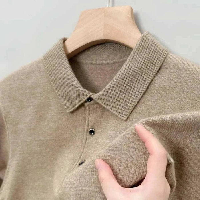 Antonios polo sweater with buttons - AntoniosClothing - Bean green