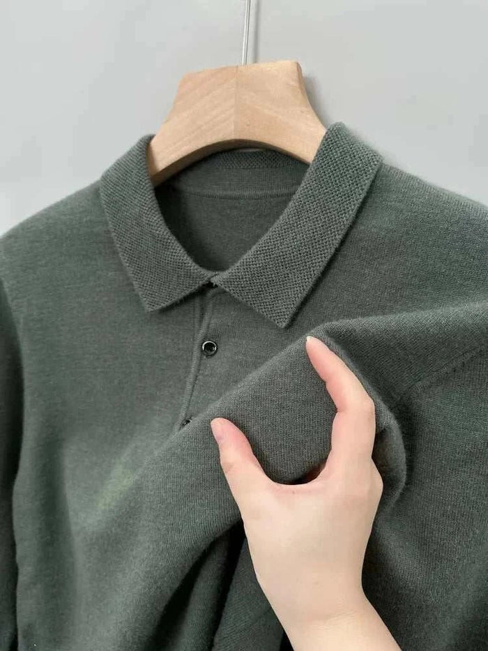 Antonios polo sweater with buttons - AntoniosClothing - Bean green