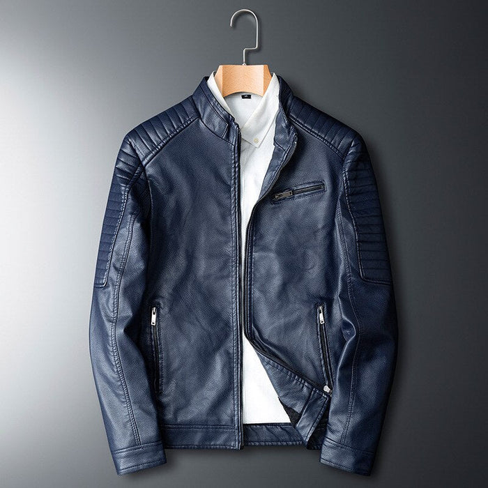 Antonios Winter Leather Jacket - AntoniosClothing - dark blue