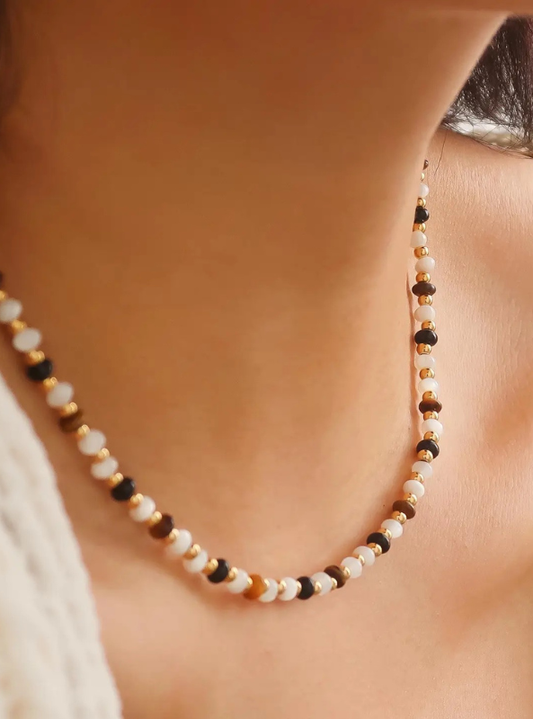 Arrow 18K Gold Non-Tarnish Boho Beaded Necklace- Brown