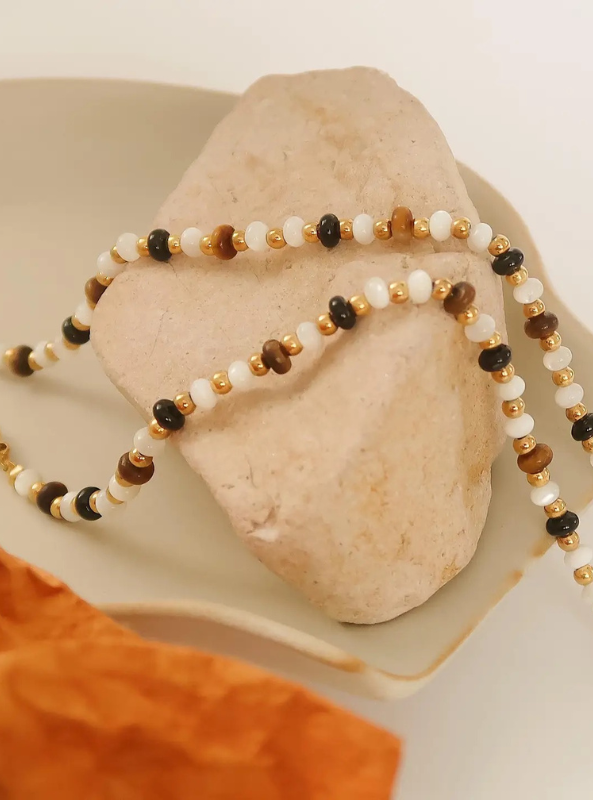 Arrow 18K Gold Non-Tarnish Boho Beaded Necklace- Brown
