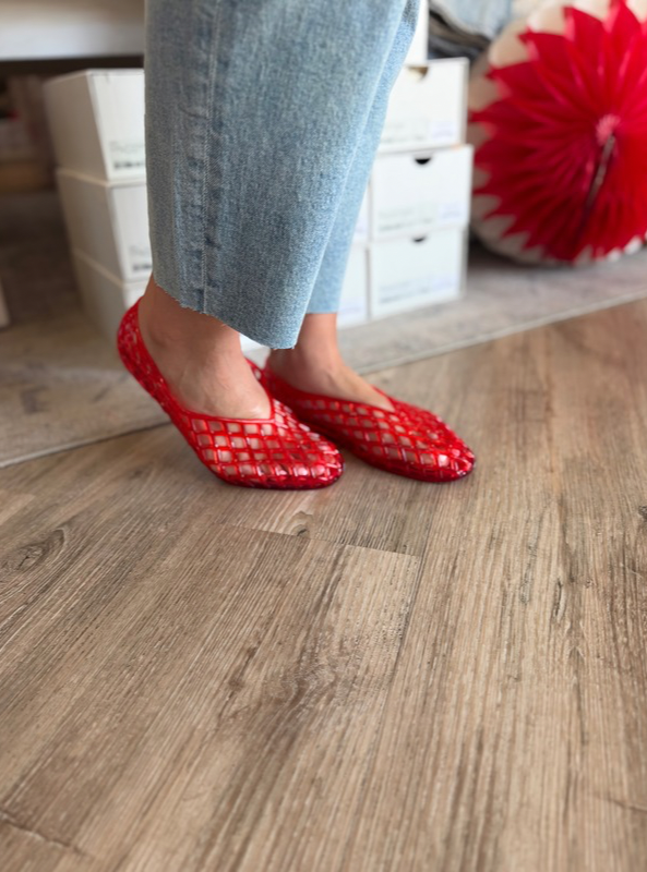 Ashley Mesh Soft Jelly Slip On Flats- Red