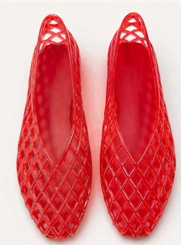 Ashley Mesh Soft Jelly Slip On Flats- Red