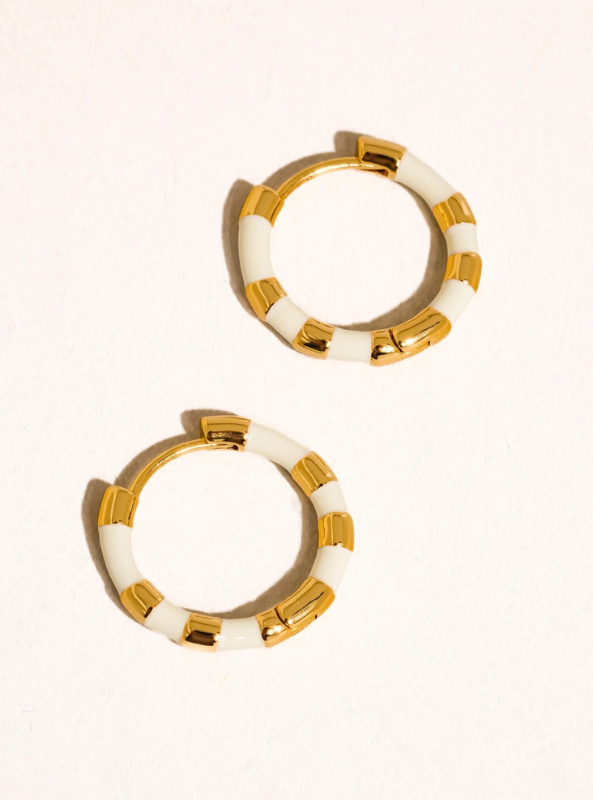 Avielle 18K Gold Vintage Enamel Hoop Earring- White