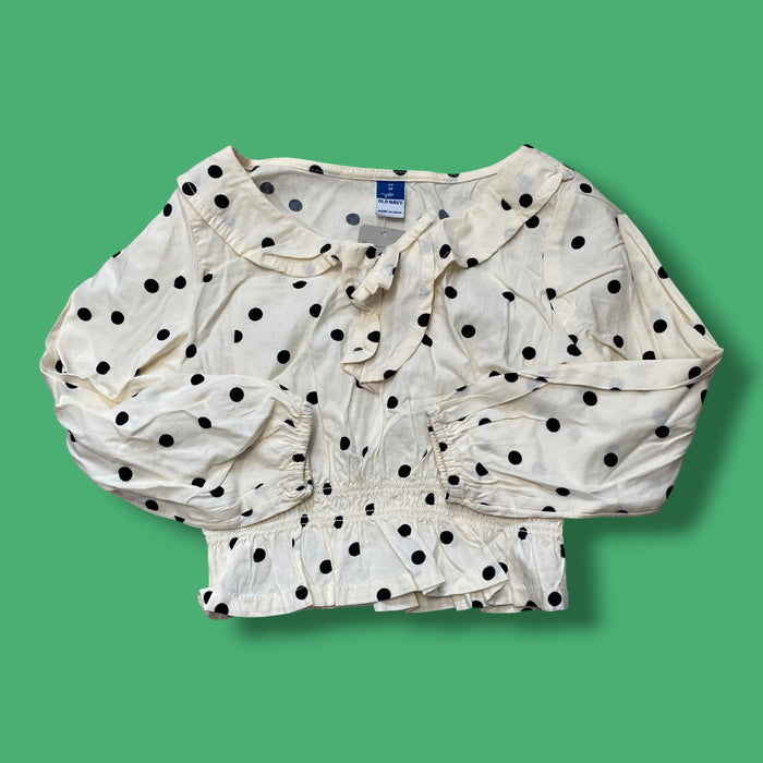 beige Old Navy cropped polka dot long sleeve, 5Y