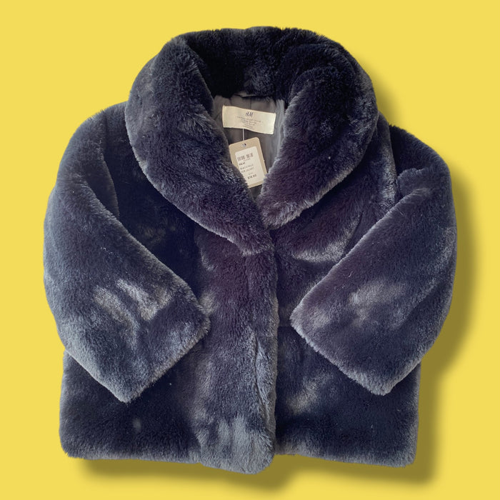 black h&m faux fur jacket, 3/4Y