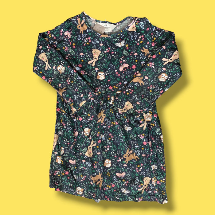 black H&M floral bunny dress, 4-6Y