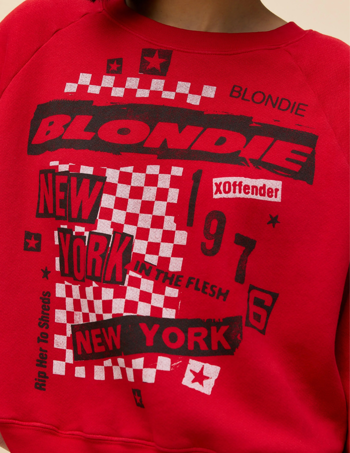 Blondie Self- Titled Shrunken Raglan Sweatshirt- Ruby Red