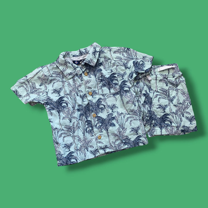 blue Ben Sherman palm tree linen blend set, 2Y