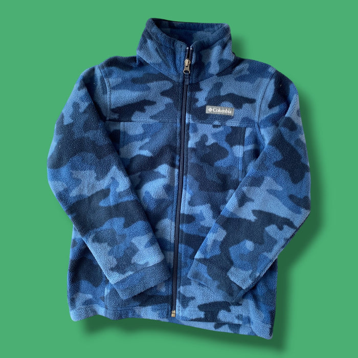 blue camo Columbia fleece zip up, 8Y