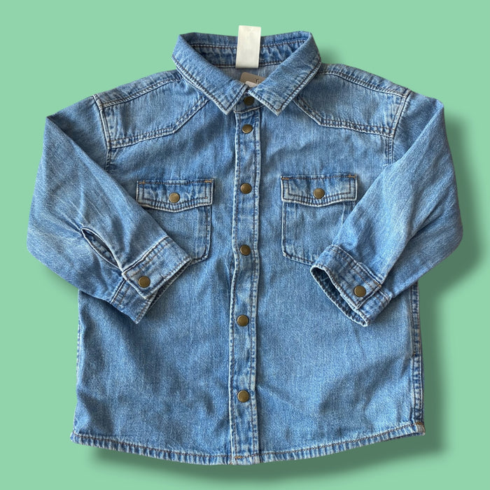 Blue H&M button denim long, 12-18m