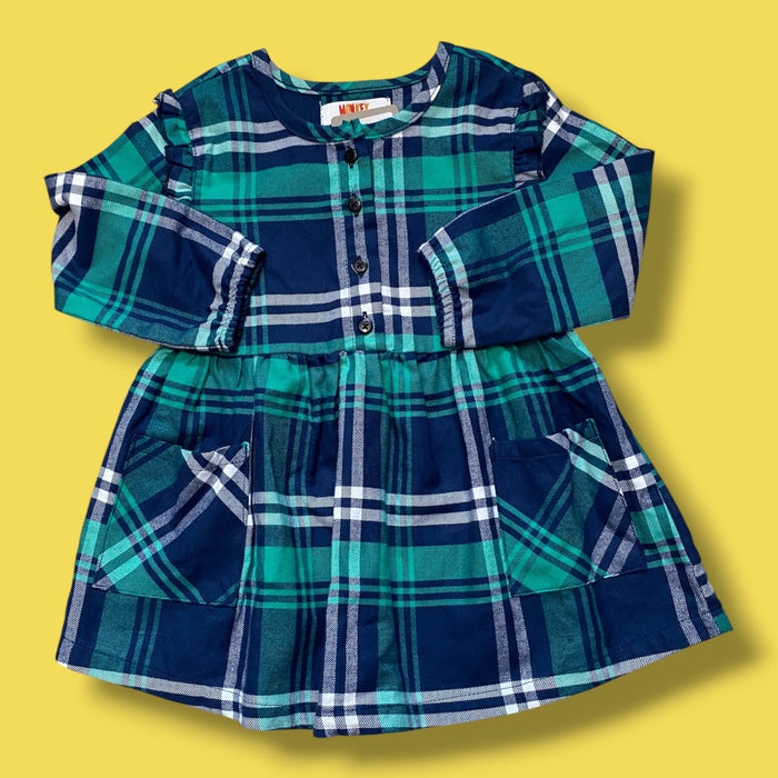 blue/green Monkey bars plaid dress, 2/3Y