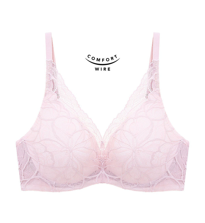 Body Makeup Illusion Lace Wired Push Up Deep V Bra - PEROLA