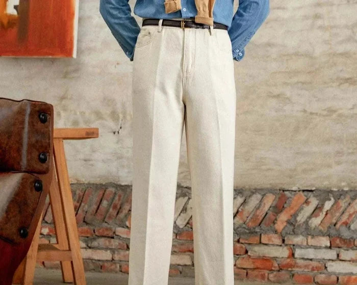 British pure cotton old money pants - AntoniosClothing - Beige