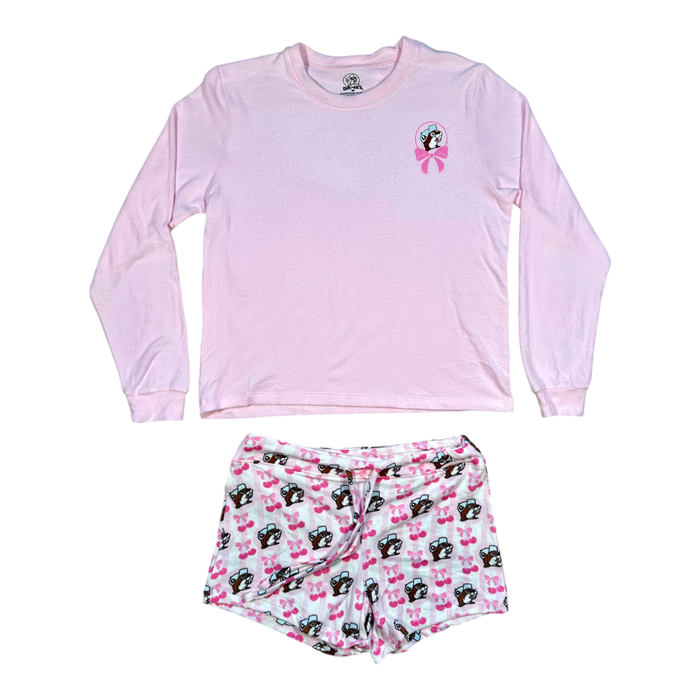 Pink lounge shorts - playful cherry pattern
