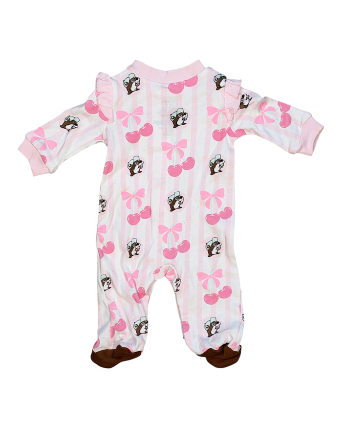 Cherry pink infant onesie - playful cherry and bow design
