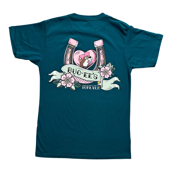 Teal t-shirt - playful pink design