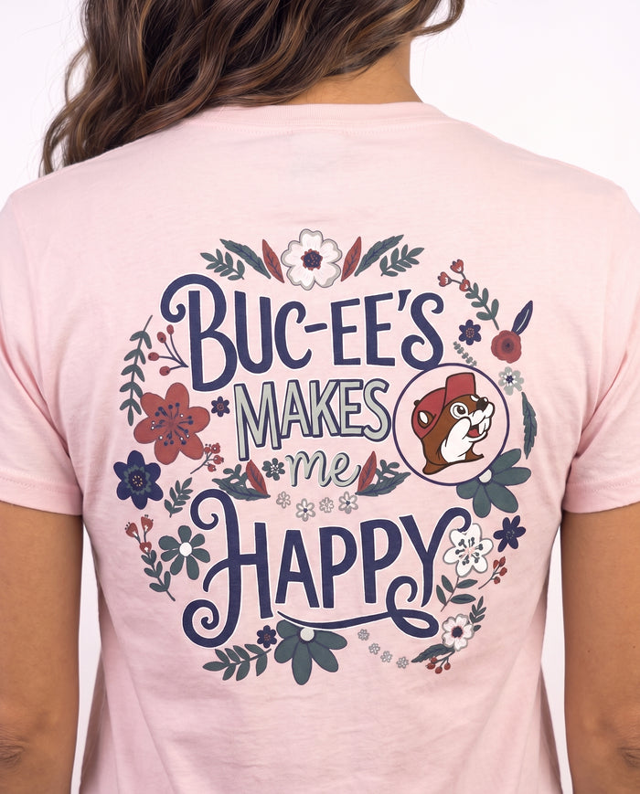 Buc-ee's Makes Me Happy Adult Pink T-Shirt
