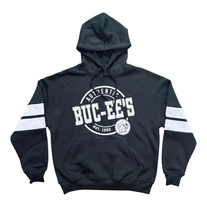 Black hoodie with striped sleeves - comfortable cotton blend