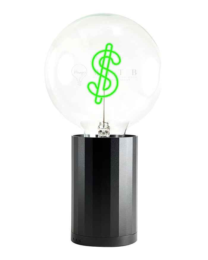 Bulb DOLLAR Green with Base Table Lamp PORTABLE Black