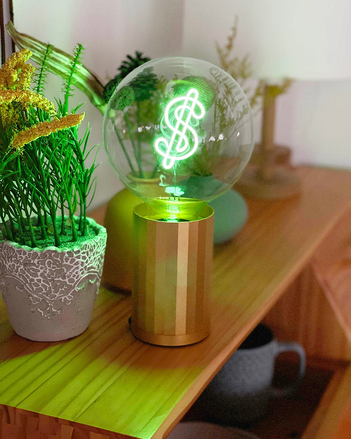 Bulb DOLLAR Green with Base Table Lamp PORTABLE Black