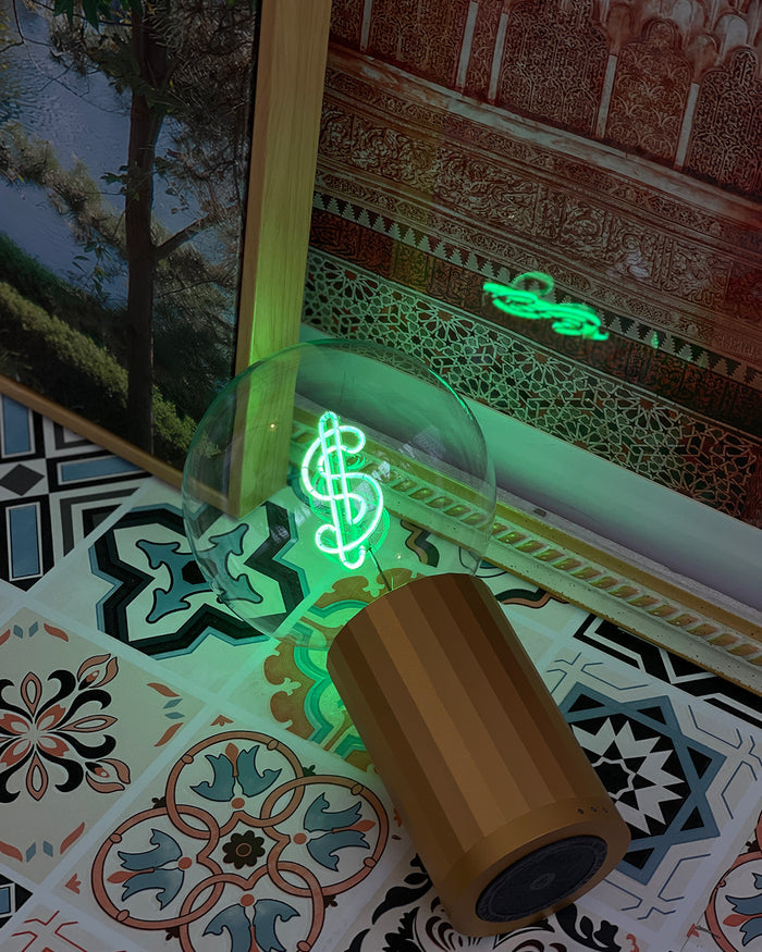 Bulb DOLLAR Green with Base Table Lamp PORTABLE Black