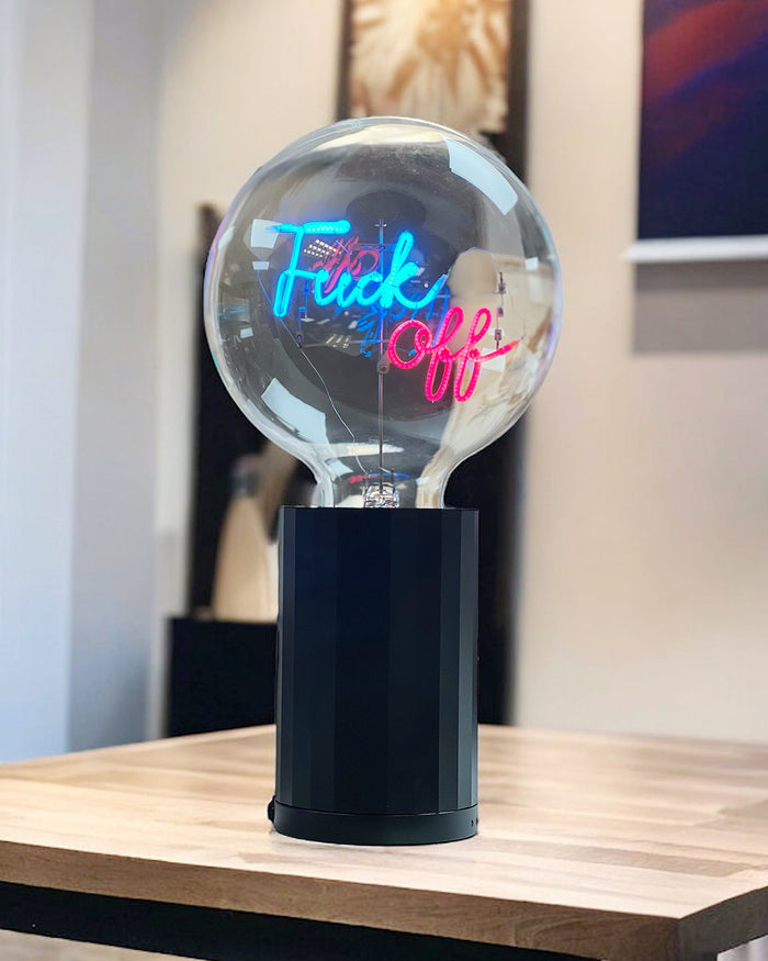 Bulb FUCK OFF Blue/ Red with Base Table Lamp PORTABLE Black