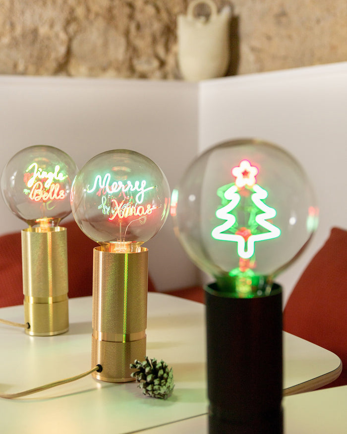 Bulb JINGLE BELLS Green/ Red with Base Table Lamp PORTABLE Rose Gold